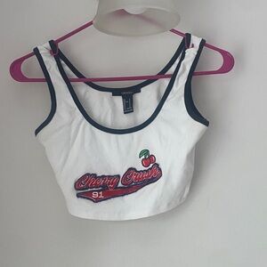 Forever 21 White Cherry Graphic Crop Top